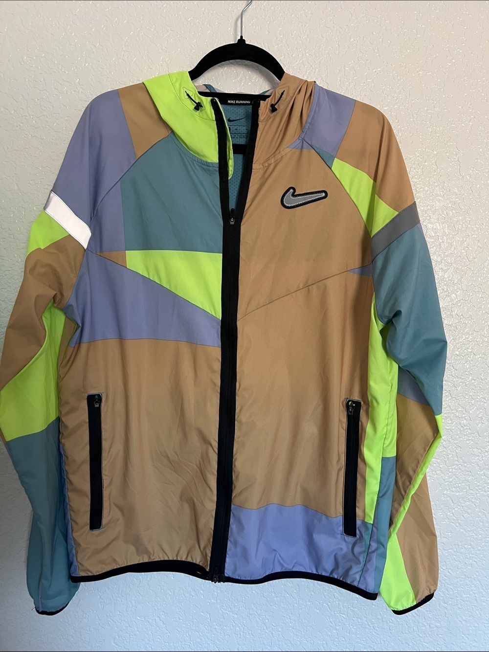 Nike Windrunner Wild Run Colorblock Windbreaker Jacket - Tan, Lime & Blue